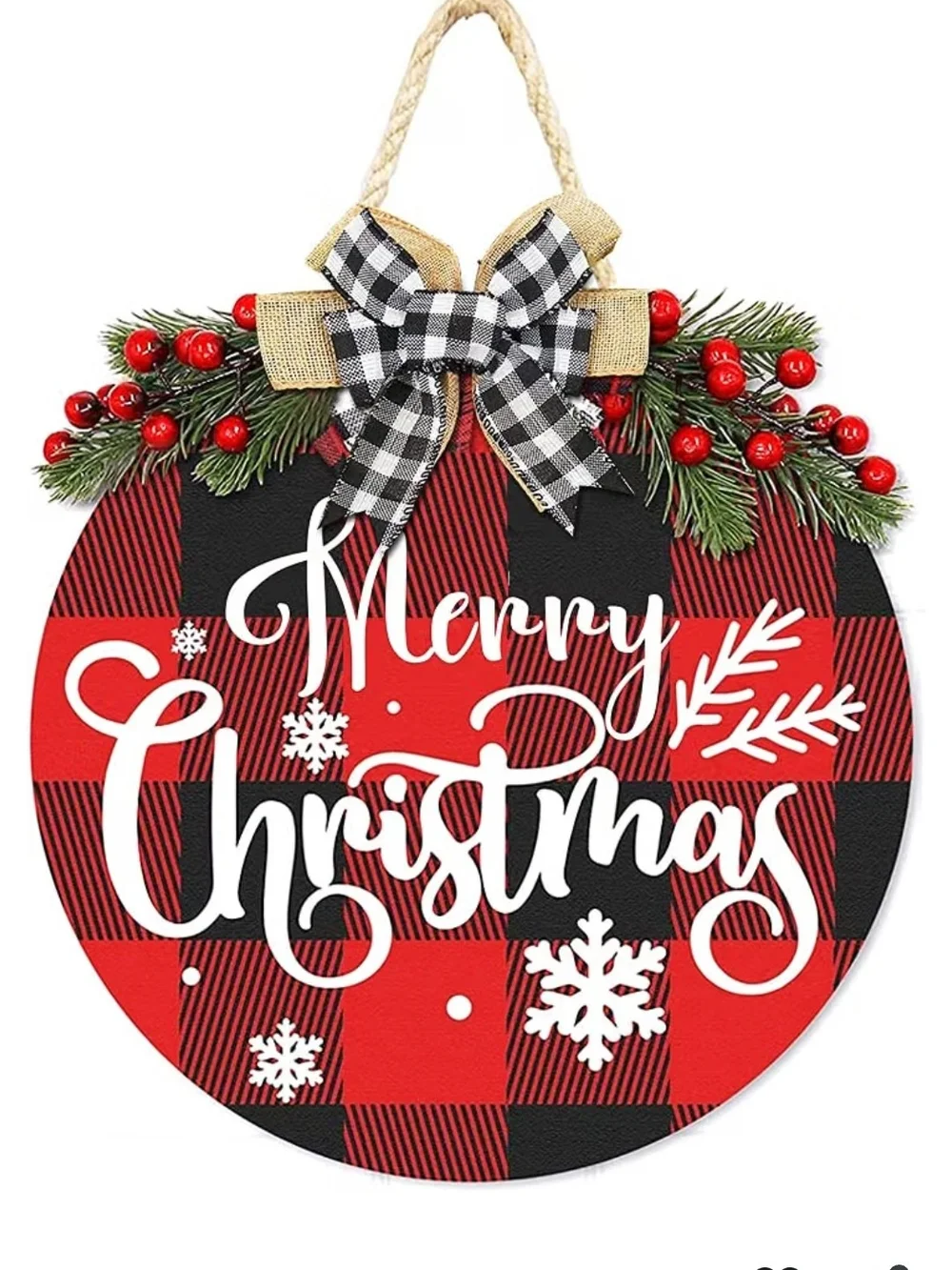 Merry Christmas Hanging Sign - Red, Gray & Black. NWT.